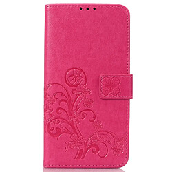 Wewoo Coque Étui en cuir à motif de fleurs pressées Lucky Clover pour OnePlus 6T, avec support et logements pour cartes, portefeuille dragonne (Magenta)