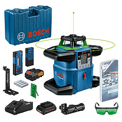 Bosch Professional 18V System laser rotatif GRL 650 CHVG (laser vert, mises à niveau extérieures, 1 batterie 18 V 4,0 Ah + chargeur, avec application dédiée, portée : jusqu?à 650 m, dans coffret)