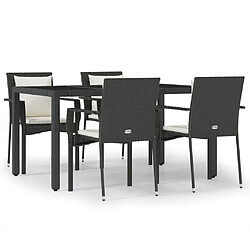 vidaXL Ensemble à manger de jardin coussins 5pcs Noir Résine tressée