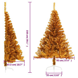 vidaXL Demi sapin de Noël artificiel avec support doré 150 cm PET pas cher