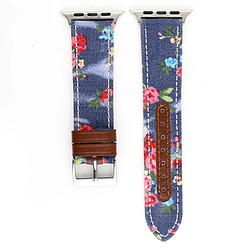 Wewoo Bracelet en cuir véritable avec Motif fleurs denim pour Apple Watch série 4 44 mm bleu foncé pas cher