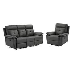 Vente-Unique Canapé 3 places et fauteuil relax en cuir gris VINETA