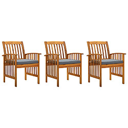 vidaXL Chaises à manger de jardin lot de 3 et coussins Bois d'acacia