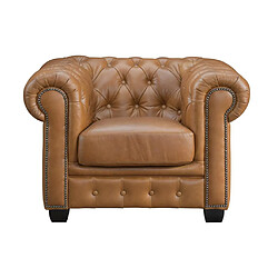 Vente-Unique Fauteuil chesterfield BRENTON 100% cuir de buffle premium - Caramel vintage