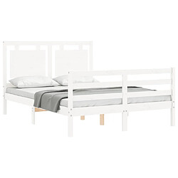 Acheter Vidaxl Cadre de lit avec tête de lit blanc 140x190 cm bois massif