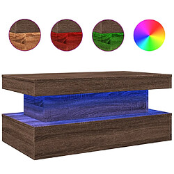 Maison Chic Table basse pour salon | Table à café avec lumières LED chêne marron 90x50x40 cm -GKD57217