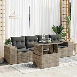 vidaXL Salon de jardin 5 pcs avec coussins gris résine tressée