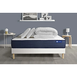 ACTISOM Pack prêt à dormir matelas ACTIFLEX LIFE 140x190 Ressorts ensachés + Mémoire de forme + sommier KIT blanc +2oreillers+couette