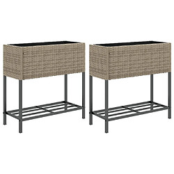 vidaXL Jardinières avec étagère 2 pcs gris 70x28x70 cm résine tressée