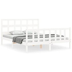 Maison Chic Lit adulte - Cadre Structure de lit avec tête de lit Contemporain blanc 160x200 cm bois massif -MN24890