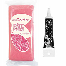 Scrapcooking Pâte d'amande rose 200 g + Stylo de glaçage noir