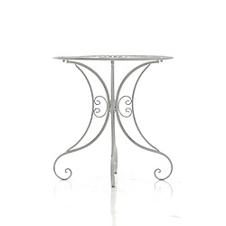 Decoshop26 Table de jardin en fer forgé diamètre Ø 70 cm blanc vieilli MDJ10052