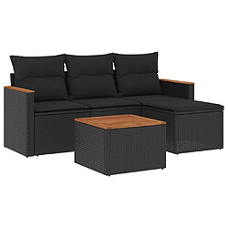 vidaXL Salon de jardin 5 pcs avec coussins noir résine tressée