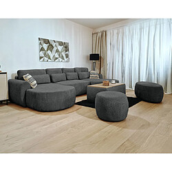 Bestmobilier Mahina - canapé panoramique en U 7 places - convertible avec coffre - en tissu bouclette pas cher