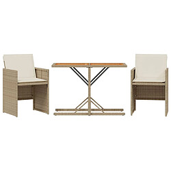 Maison Chic Ensemble de bistro 3 pcs avec coussins,Table + chaises + coussins de jardin beige résine tressée -GKD949500