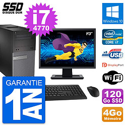 PC Tour Dell 3020 Ecran 19" Intel Core i7-4770 RAM 4Go SSD 120Go Windows 10 Wifi - Occasion