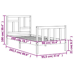 vidaXL Cadre de lit sans matelas blanc 90x200 cm bois de pin massif pas cher