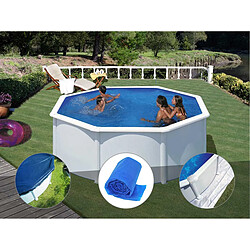 Kit piscine acier blanc Gré Fidji ronde 3,20 x 1,22 m + Bâche hiver + Bâche à bulles + Tapis de sol