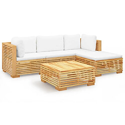 Maison Chic Salon de jardin 5 pcs + coussins - Mobilier/Meubles de jardin - Table et chaises d'extérieur Bois de teck solide -MN23213