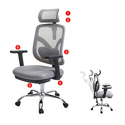 Decoshop26 Fauteuil de bureau ergonomique soutien lombaire siège pivotant et réglable revêtement en maille gris 04_0006222