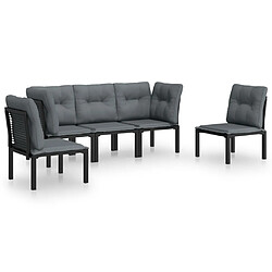 vidaXL Salon de jardin 5 pcs noir et gris résine tressée