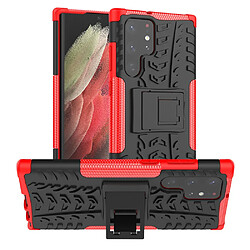 Coque en TPU anti-rayures, texture pneu avec béquille rouge pour votre Samsung Galaxy S22 Ultra