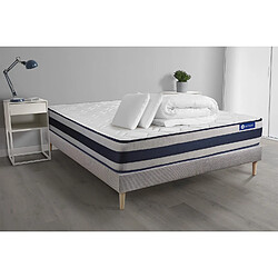 ACTISOM Pack prêt à dormir matelas Mémoire de forme ACTIMEMO ERGO 200x200 cm Maxi épaisseur + sommier KIT gris + 2oreillers +couette