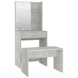 Helloshop26 Coiffeuse table de maquillage tabouret design meuble mobilier de chambre avec led 60 x 40 x 140 cm bois d'ingénierie gris 02_0006407