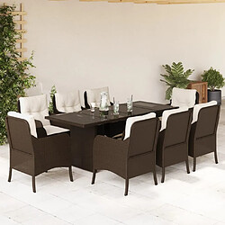 Maison Chic Ensemble à manger d'extérieur 9 pcs avec coussins,Salon de jardin,Mobilier de jardin marron poly rotin -GKD904717