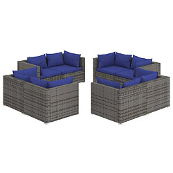 vidaXL Salon de jardin 8 pcs avec coussins résine tressée gris