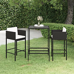 Maison Chic Ensemble de bar de jardin 3 pcs et coussins,Table + chaises + coussins de jardin Résine tressée Noir -GKD394158