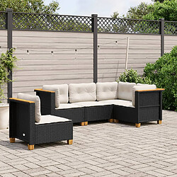 vidaXL Salon de jardin 5 pcs avec coussins noir résine tressée