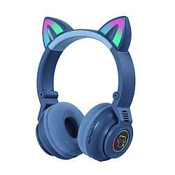 Chrono Casque Bluetooth sans Fil, Ecouteurs Bluetooth pour Oreilles de Chat pour Filles, Pliable Casque avec Lumières LED/Micro, Micro SD Carte Slot pour iPhone/PC/Tablettes/TV(Bleu)