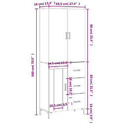 vidaXL Buffet haut Chêne marron 69,5x34x180 cm Bois d'ingénierie pas cher