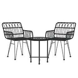 Avis Salle à manger de jardin 3 pcs,Table et chaise à dîner Noir Résine tressée -MN76081