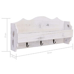 vidaXL Porte-manteau mural Blanc 50x10x23 cm Bois pas cher