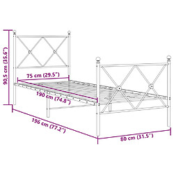 Vidaxl Cadre de lit métal avec tête de lit/pied de lit noir 75x190 cm pas cher