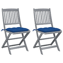 vidaXL Chaises pliables d'extérieur lot de 2 et coussins Bois d'acacia 