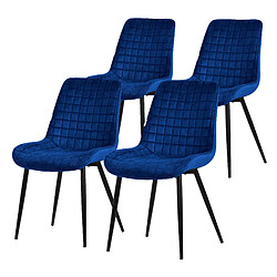 ML-Design Lot de 4 Chaises de Salle à Manger, Bleu Foncé, Assise en Velours avec Pieds Métalliques Noirs