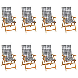 vidaXL Chaises inclinables de jardin et coussins lot de 8 Teck solide