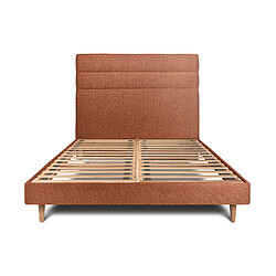 Sommeil de plomb Lit 135x190cm avec tête de lit lignes bouclette et sommier kit Terracotta - Hauteur totale : 29cm