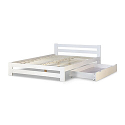 Homestyle4U Lit Double en Bois Blanc 140x200 avec tiroir de lit et sommier a lattes