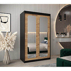 Abiks Meble Armoire PROMO T3 À Portes Coulissantes 200/120/62 2 Portes (Noir/Artisan)