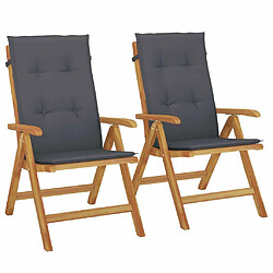 Maison Chic Lot de 2 Chaises de jardin inclinables,Fauteuil d'extérieur bois massif teck -MN25060