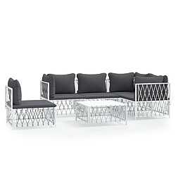 Maison Chic Salon de jardin 6 pcs avec coussins - Table et chaises d'extérieur - Mobilier/Meubles de jardin Moderne blanc acier -MN46908