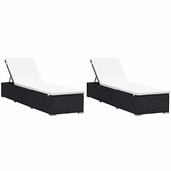 Maison Chic Lot de 2 Chaises longues avec coussins | Transat Bain de soleil Résine tressée Noir -GKD32123