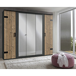 Avis Pegane Chambre à coucher complète adulte (lit 160 x 200cm + 2 chevets + armoire) coloris imitation chêne/gris foncé