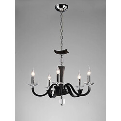 Luminaire Center Suspension Nardini 5 Ampoules chrome poli/Faux cuir noir/cristal