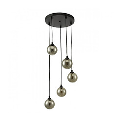 Luminaire Center Suspension Federico Noir satiné,verre fumé 5 ampoules 150cm