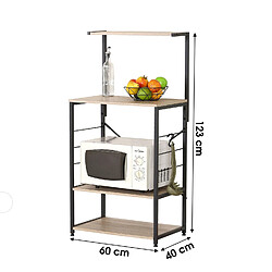 Toilinux Etagère de cuisine Colorado 4 Niveaux avec accroches en MDF et Métal - Beige et Noir